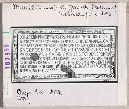 Vorschaubild Poitiers: Saint-Jean-de-Montierneuf, Weihinschrift von 1096 